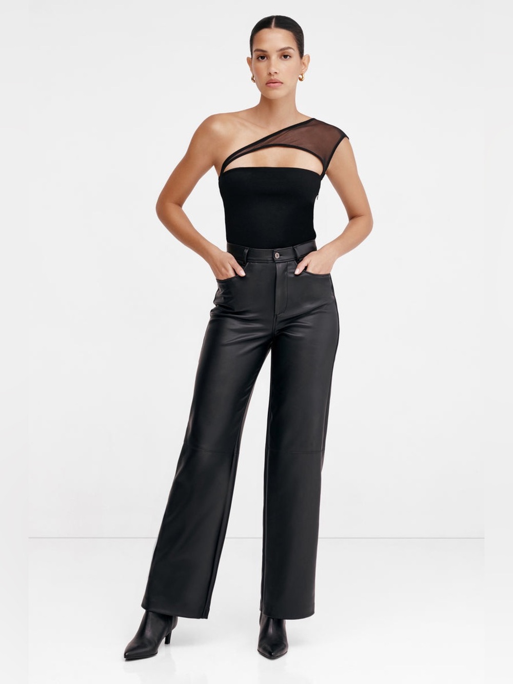 Marcella NYC Parker European Ponte & Luxe Mesh One-Shoulder Top Size Small - Picture 5 of 14